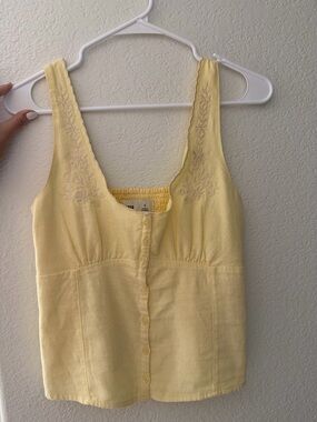 Hollister Pale Yellow Embroidered Button-Front Camisole
